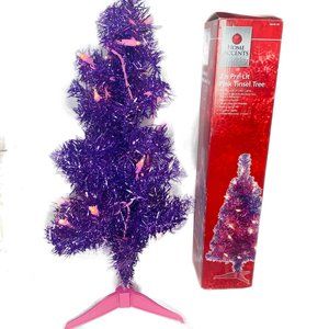 Pre Lit 2 FT. RETRO FOIL PINK /purple TINSEL STYLE